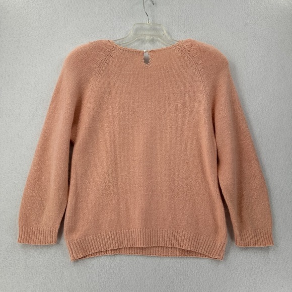 VTG Bramble Lane Silk & Angora Sweater Beaded Rabbit hair LG Pink Shoulder Pads - Picture 2 of 9